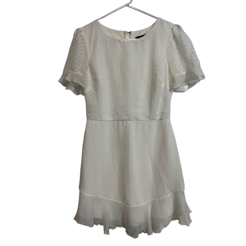 City Studio White Textured Dress Women’s Small Ruffle Hem Cottagecore Mini